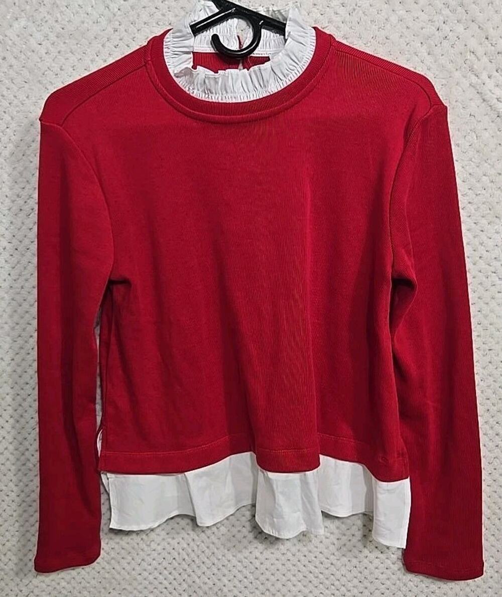 NWT Ann Taylor Weekend Women's S Red White Ruffle Layered Top $98 #0330